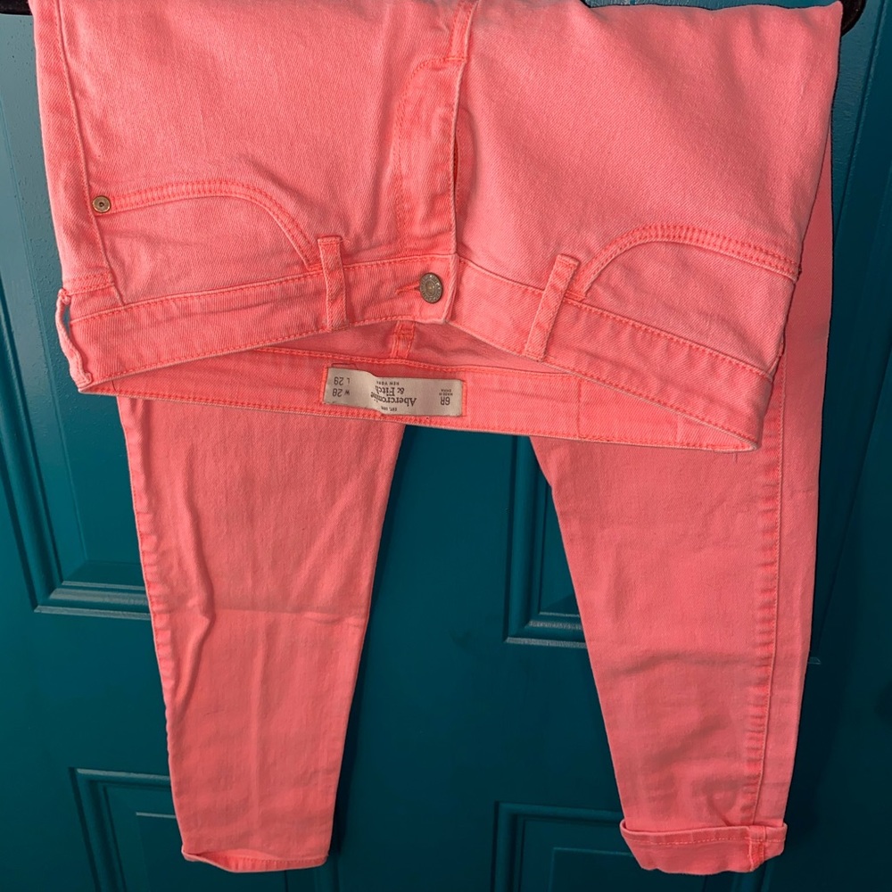 Abercrombie & Fitch neon coral jeans